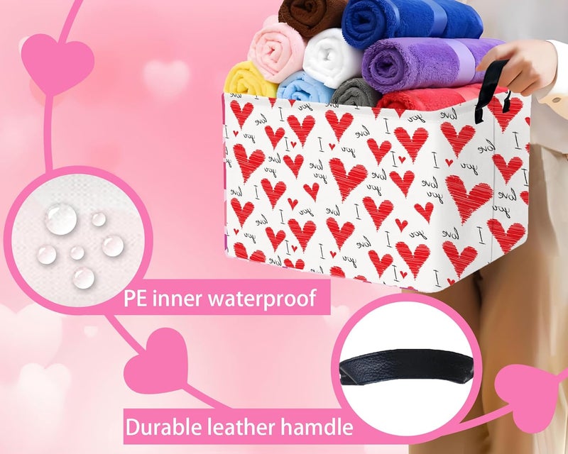 BOOHIT Valentines Day Basket Large Foldable Heart Shaped Storage Box for Gifts Kids Empty Storage Bins Rectangular Toy Organizer Decor (Water Pattern Love) - Image 3